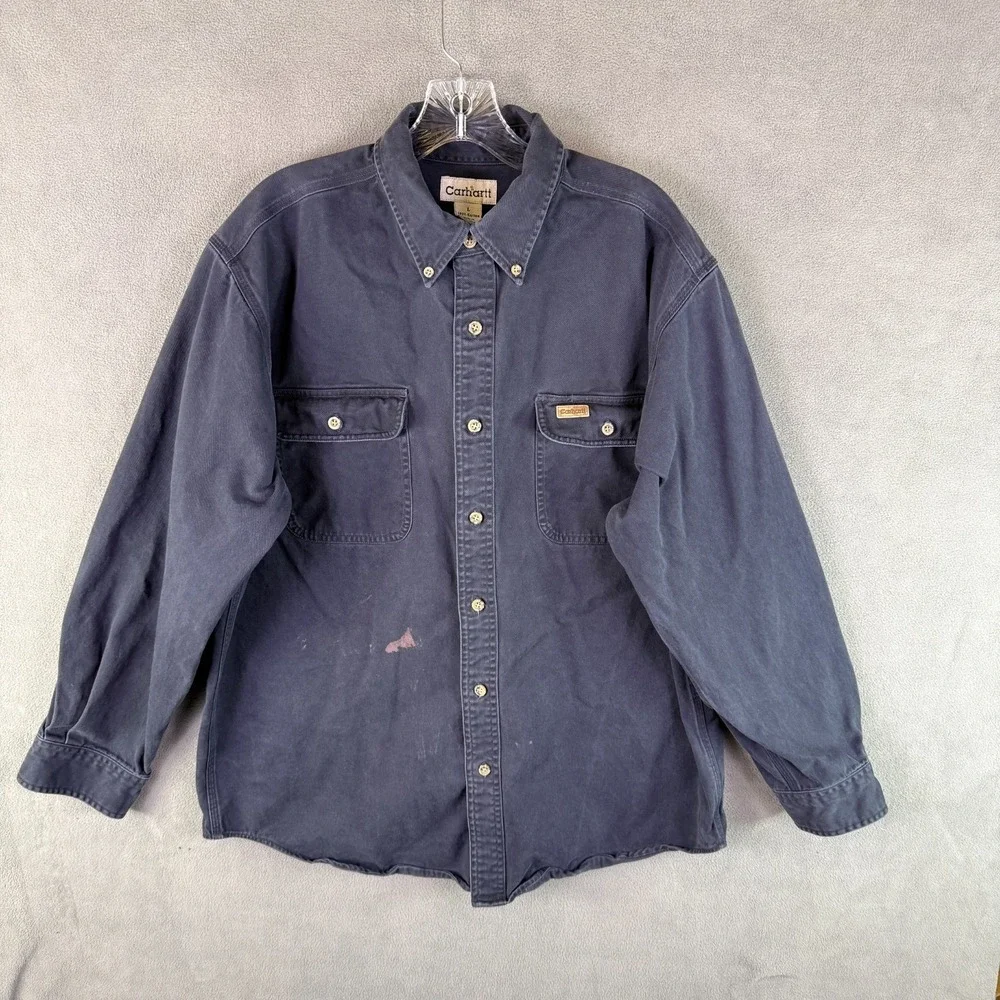 2 Carhartt‎ Mens L Button Down Shirts Work Heavy Canvas S09 MDT & S200 DRC Y2K